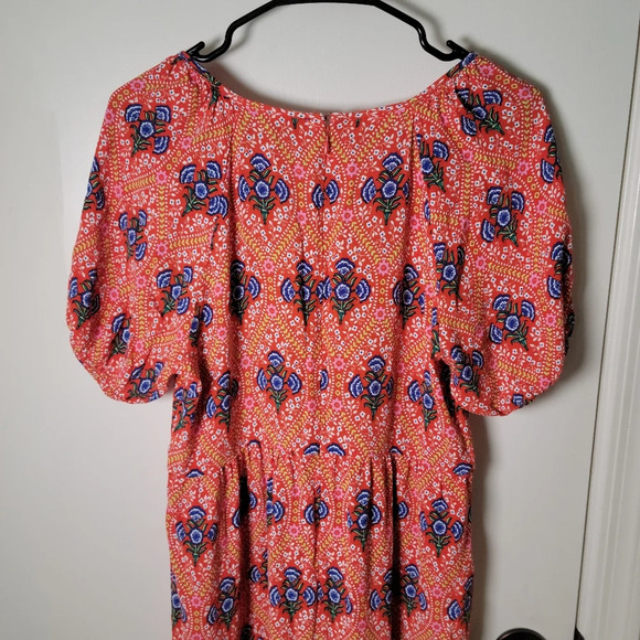 Boden Floral Print Tiered Midi Dress in Fire Poppy | Boden Dress | Size 10L - Picture 8 of 10